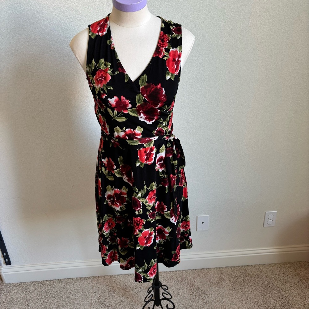 Black and red faux wrap dress